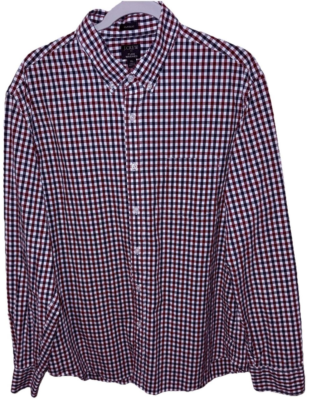J.Crew Button Down Shirt Men's XL Long Sleeve Red White Blue Plaid Collar Pocket